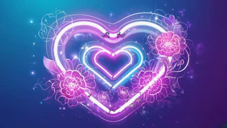 glowing neon heart with floral accents