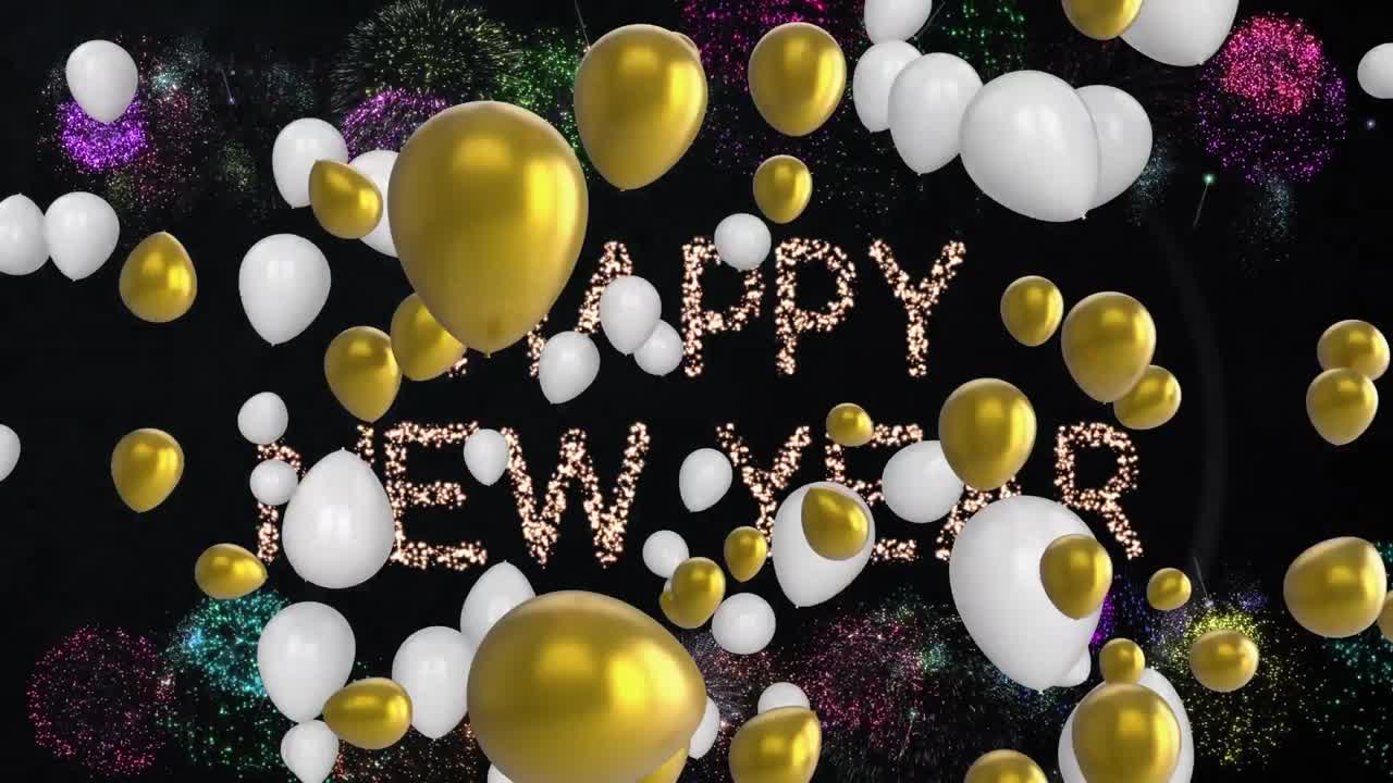 Buon Anno con palloncini e fuochi d'artificio