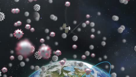 Animation-of-virus-cells-and-globe-over-space-and-satellites