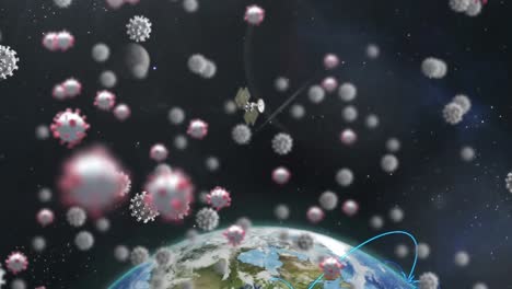 animación de células de virus y globo sobre el espacio y satélites