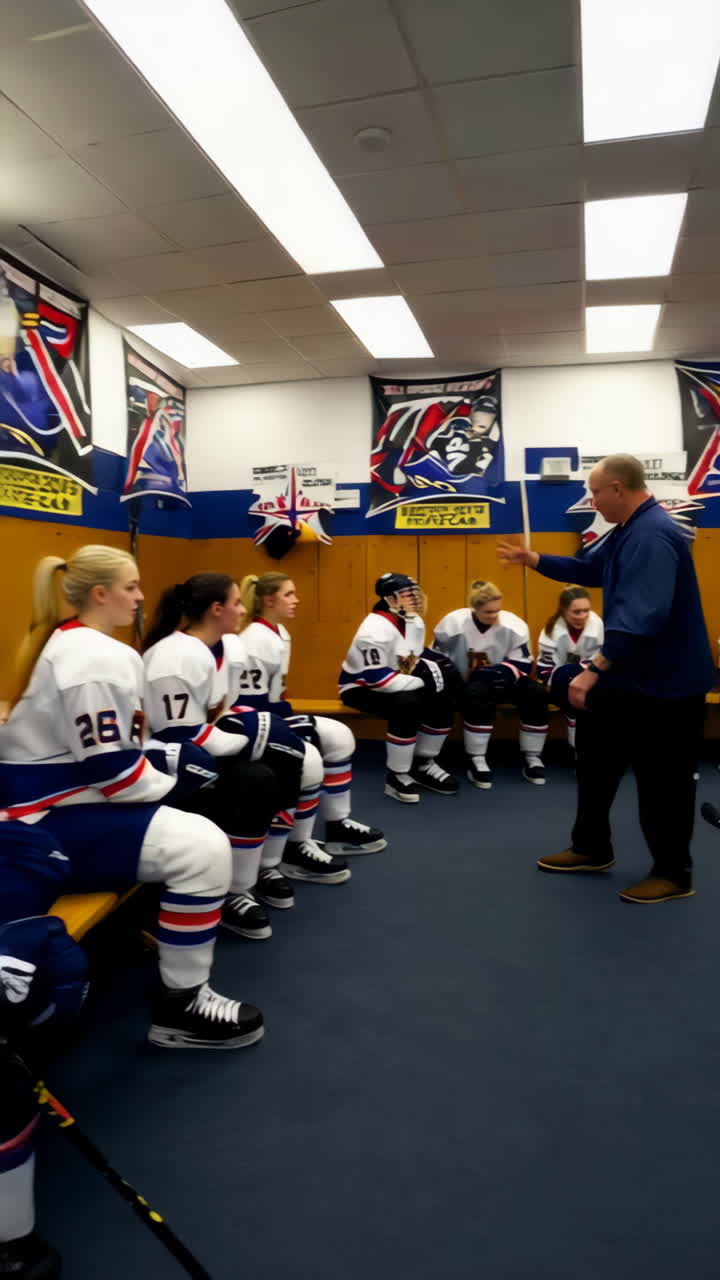 Women's Ice Hockey Team Meeting in the Locker Room