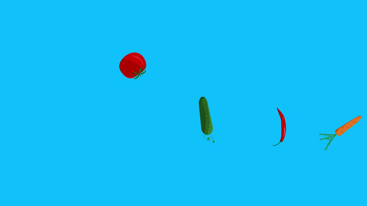 파란 화면에서 채소 애니메이션 크로마 키, 평평한 디자인 요소
