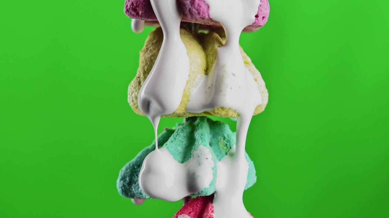 derritiendo malvaviscos coloridos en una pantalla verde