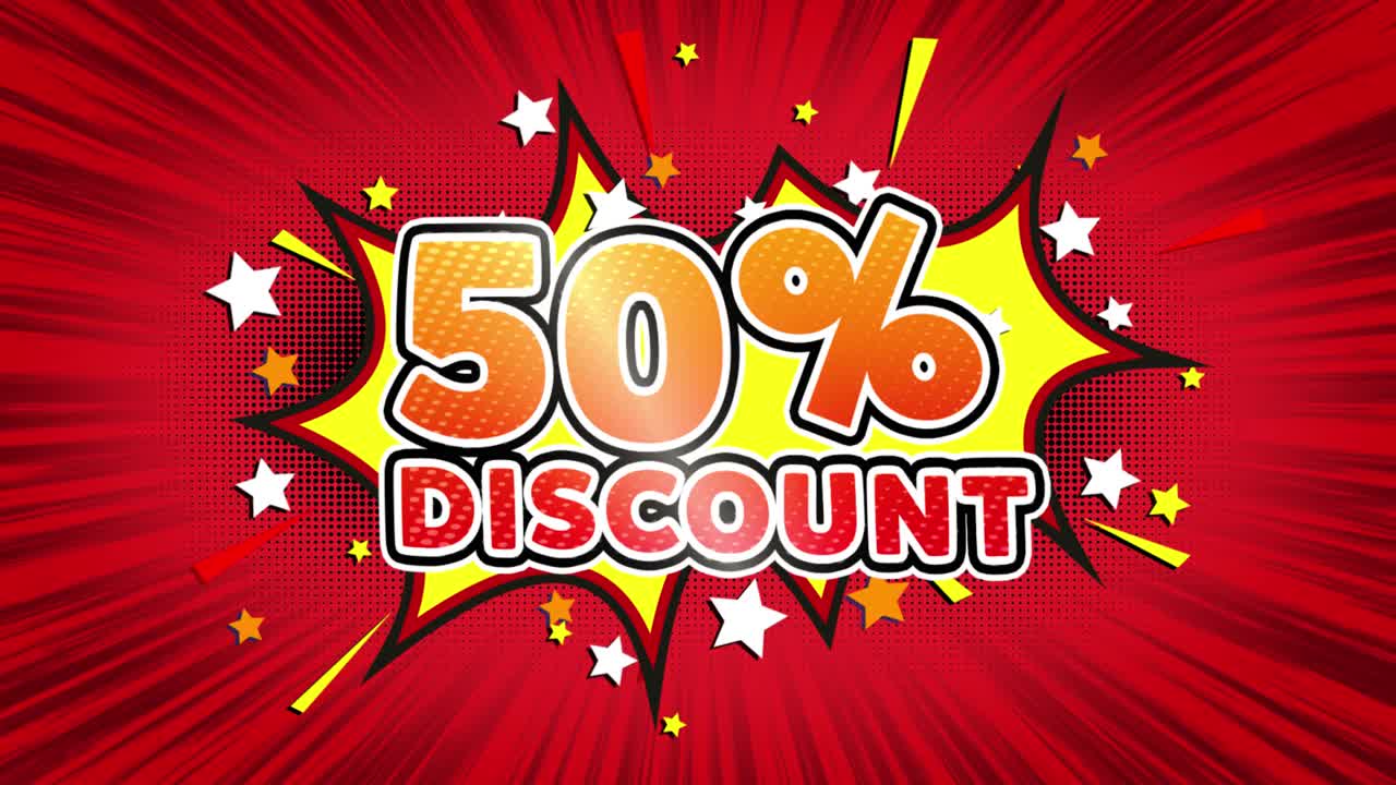 50% Discount Comic Style Graphic Design