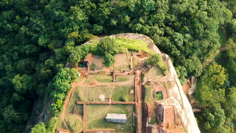 Aerial-over-lion-rock,-Sigariya-rock-fortress