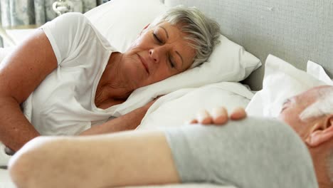 una pareja mayor durmiendo en el dormitorio.