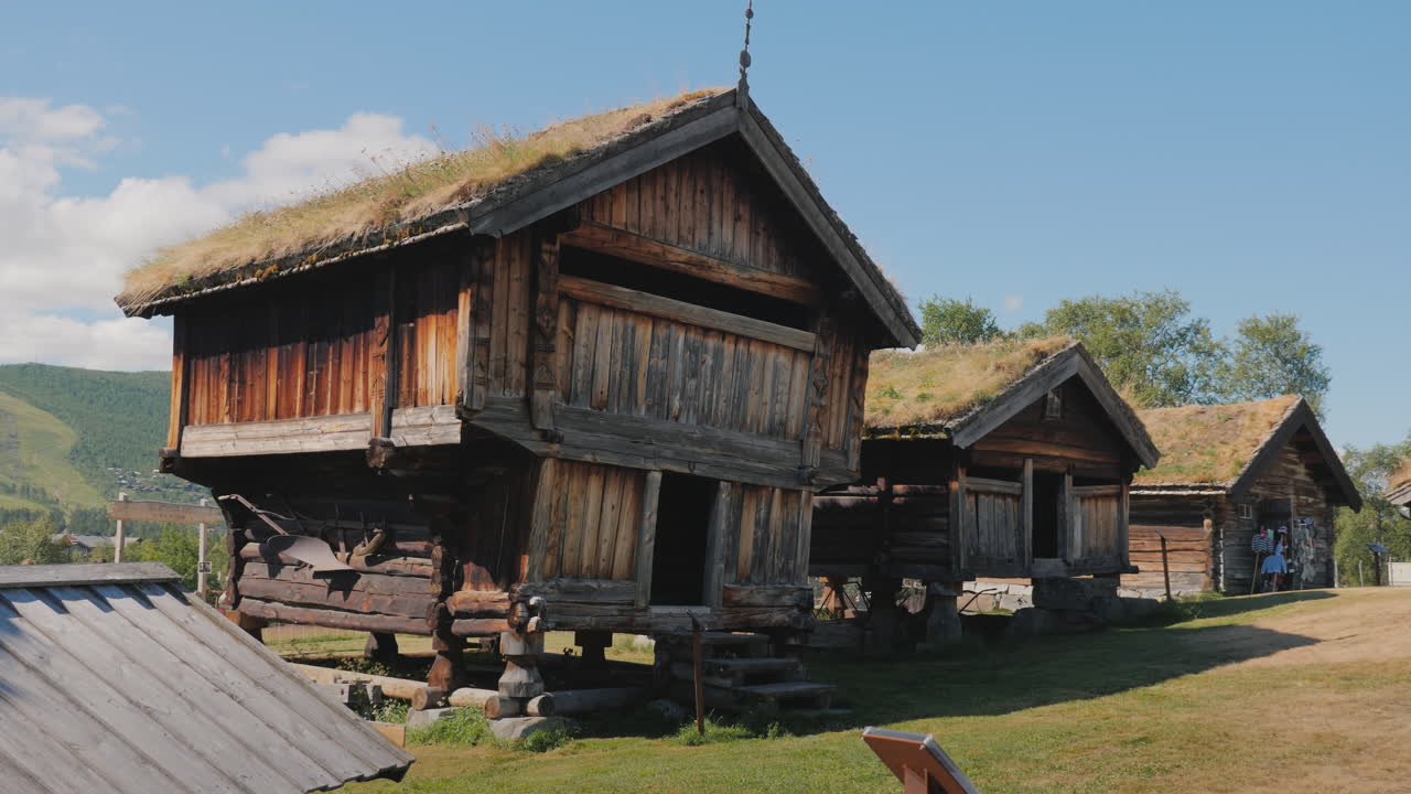여러 고대 전통 노르웨이 주택 4k 비디오