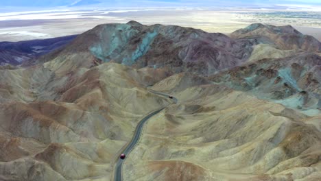 aerial drone shot of rainbow canyon in death valley, california, usa