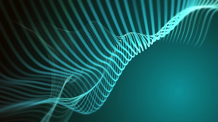 Abstract flowing blue wavy lines on dark background
