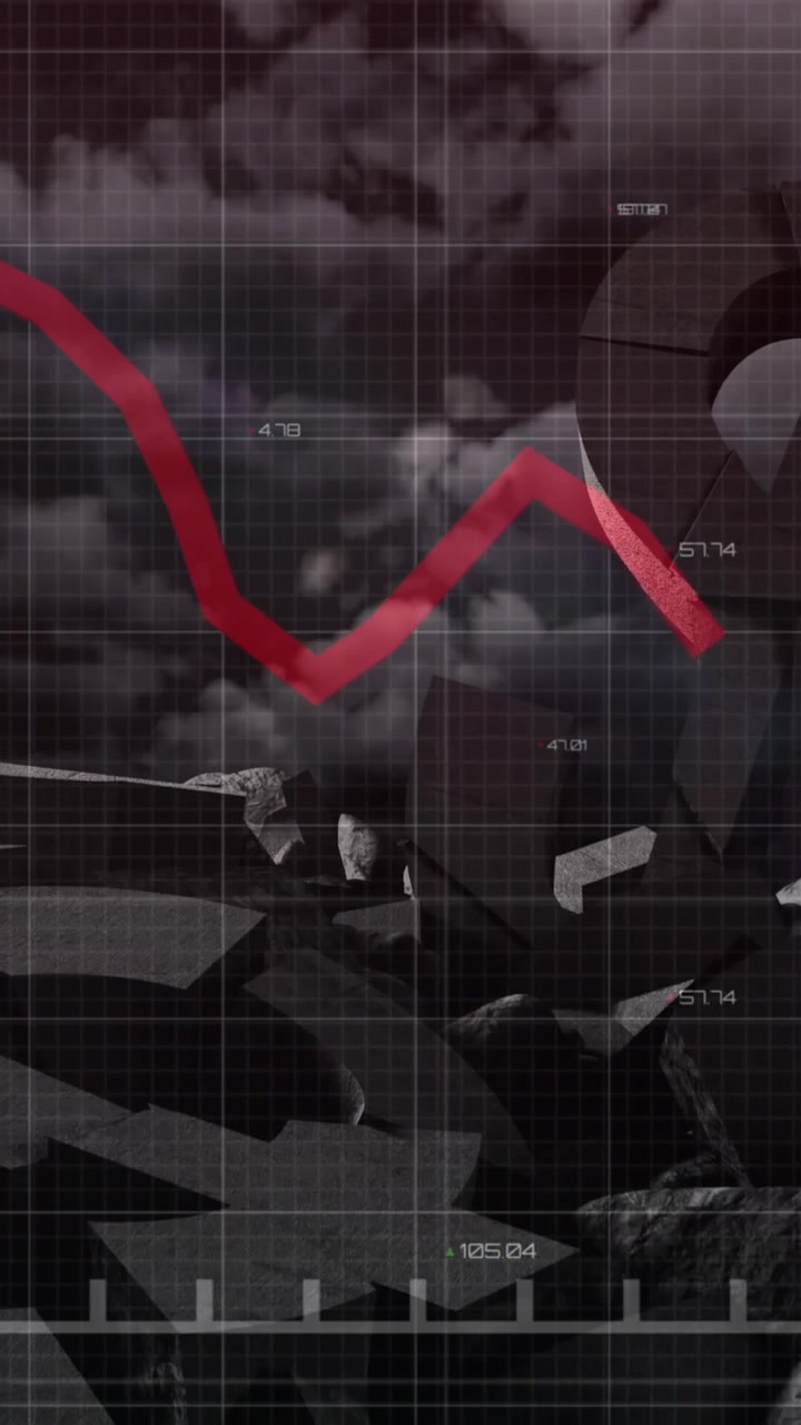 Animation of red line and financial data processing over american dollar sign crumbled