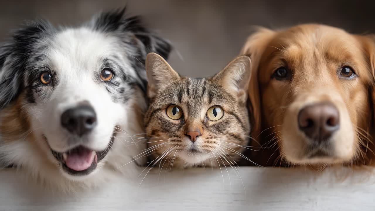 Heartwarming Moments: A Trio of Adorable Pets - A Dog and Cat Bonding Together in a Playful and Affectionate Atmosphere