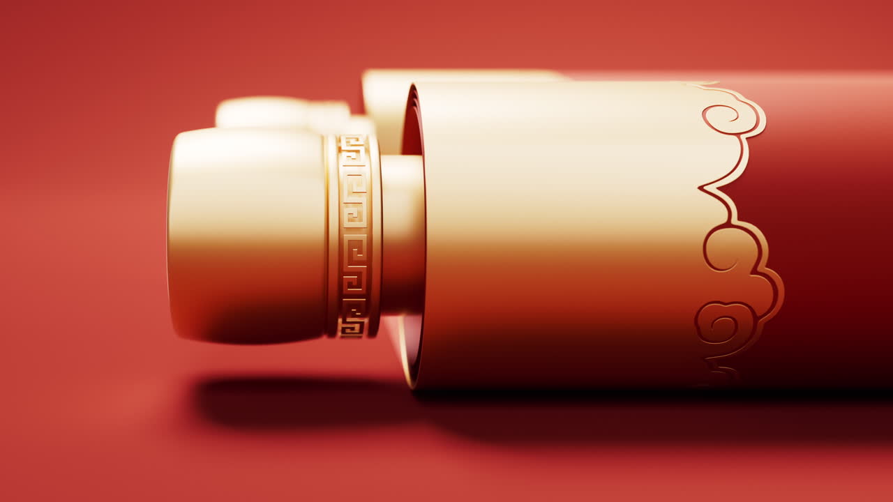 중국 고대 레드 릴 배너 3d 렌더링