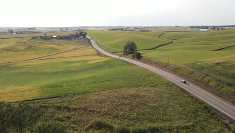 lonely-road-in-south-minnesota-aerial-view,-freeway