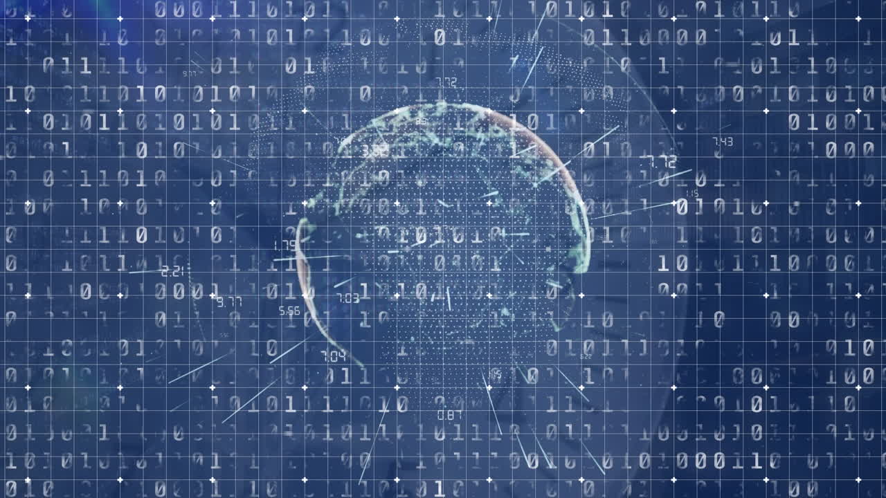 Animation of data processing and shapes over clock