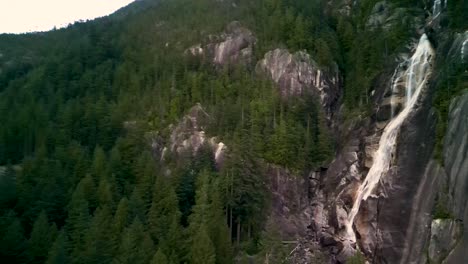 aerial flyto pan of shannon falls waterfall, squamish, bc, canada