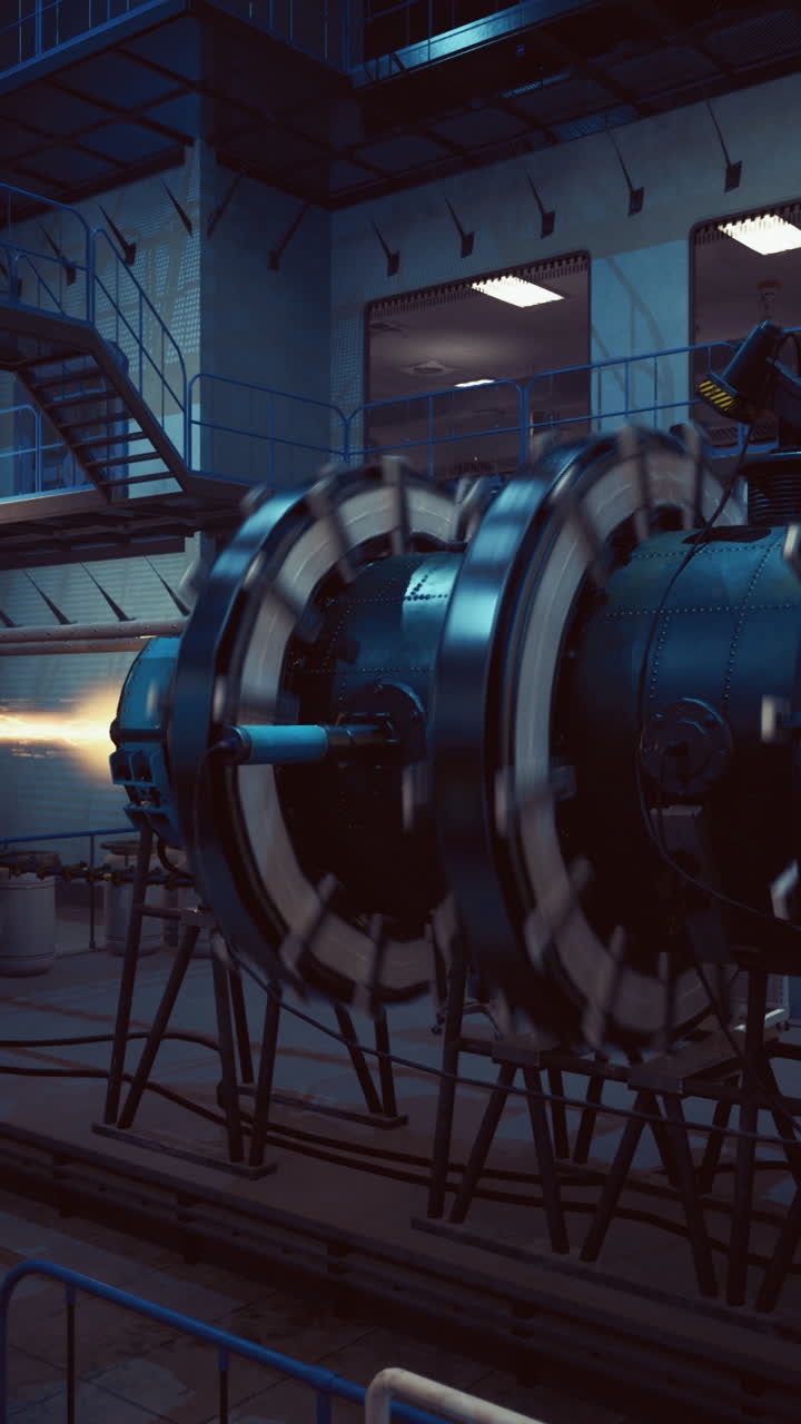 Advanced propulsion system in a futuristic research facility at night