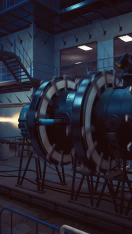 advanced propulsion system in a futuristic research facility at night