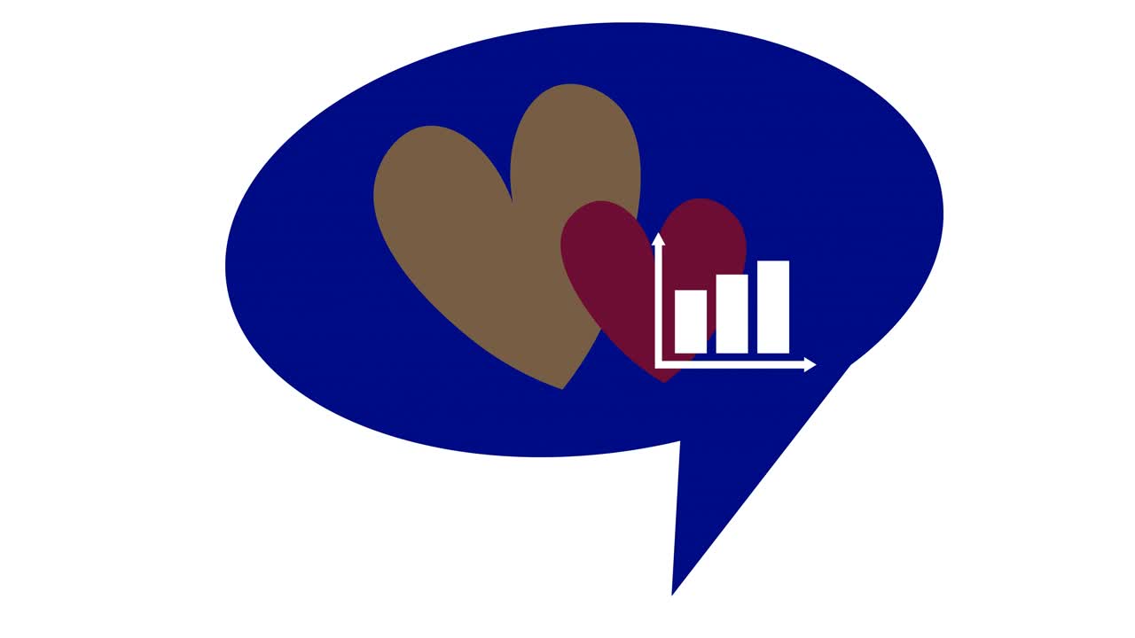 animación de diagramas y corazones sobre fondo blanco