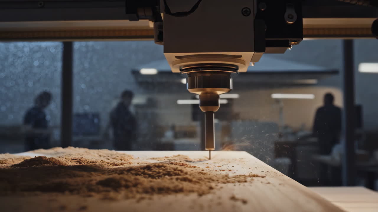 CNC Machine Cutting Wood in a Workshop