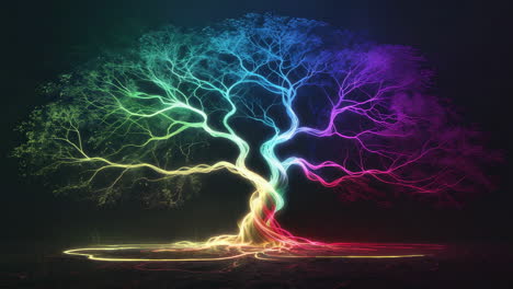 vibrant glowing tree in the dark