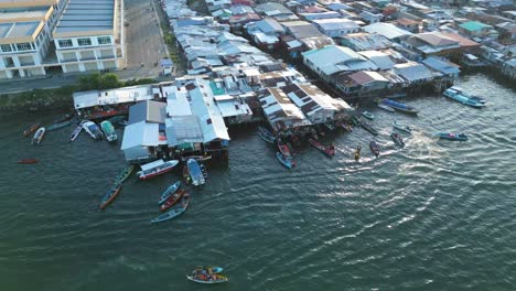 Backwards-Shot-Of-Sempora-Bajau-Laut-Community-Houses,-Sabah,-Malaysia