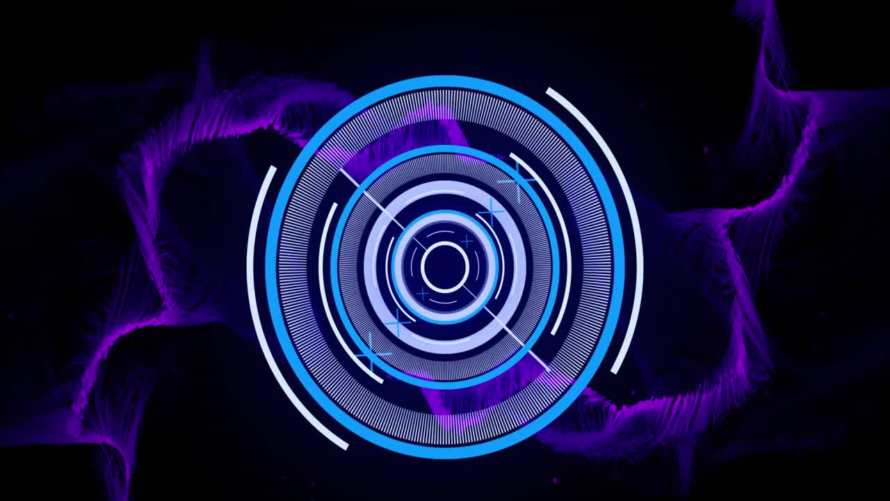 Animation of scope scanning and data processing with purple light trail over black background