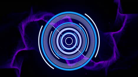 animation of scope scanning and data processing with purple light trail over black background