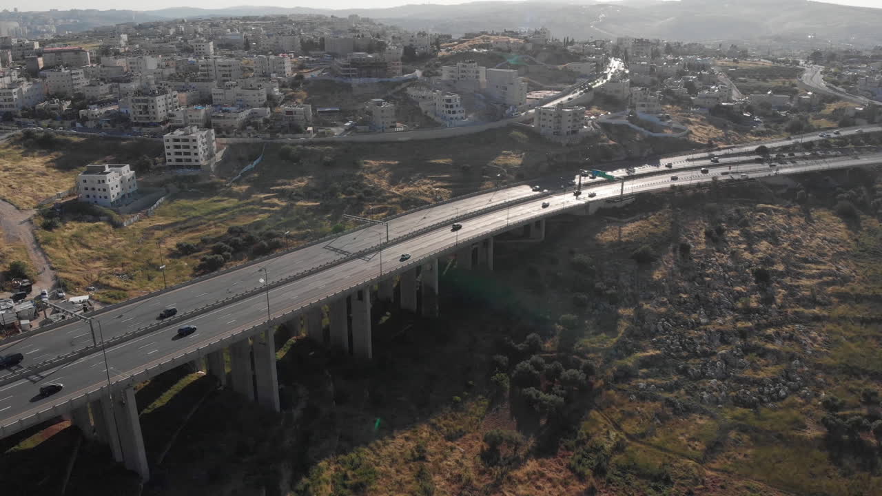 Traffic and bridge in Jerusalem aerial