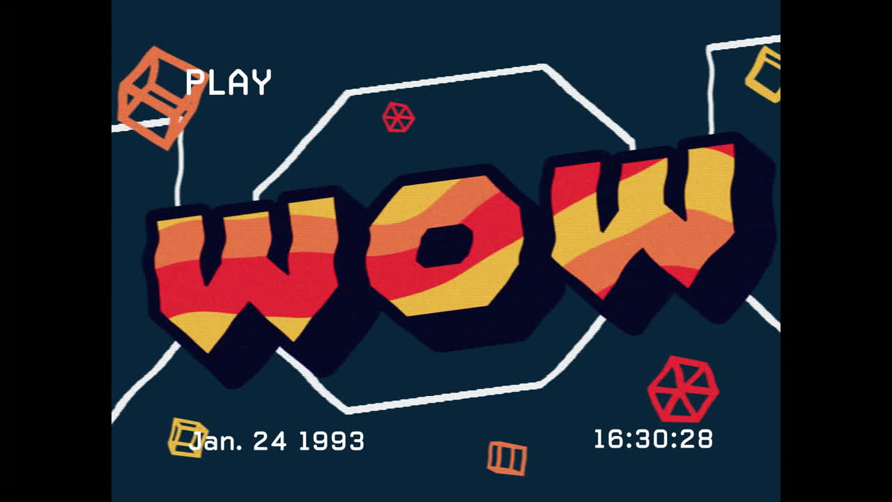 Creating retro WOW animation with geometric shapes and vintage date overlay