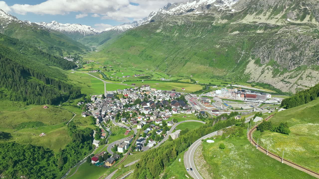 Aerial View of a Mountain Village in the Swiss Alps