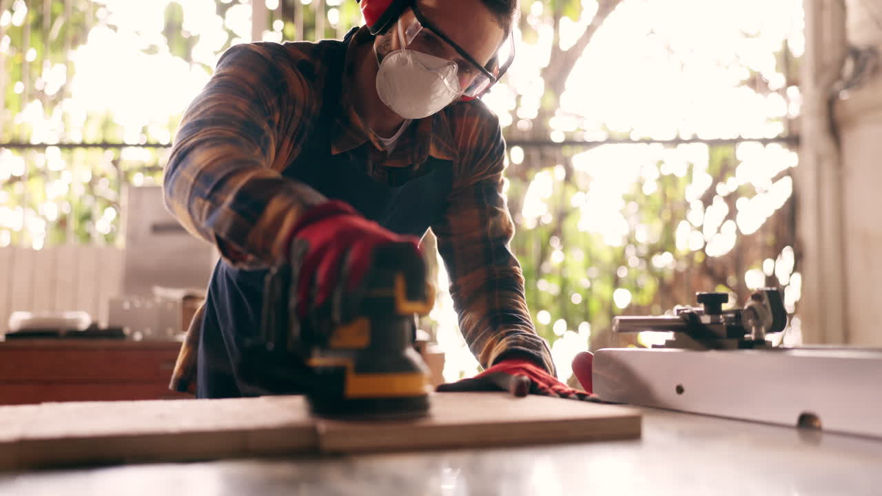 Carpenter, builder and handyman with wood project