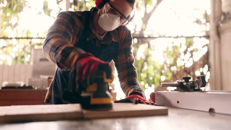 Carpenter, builder and handyman with wood project