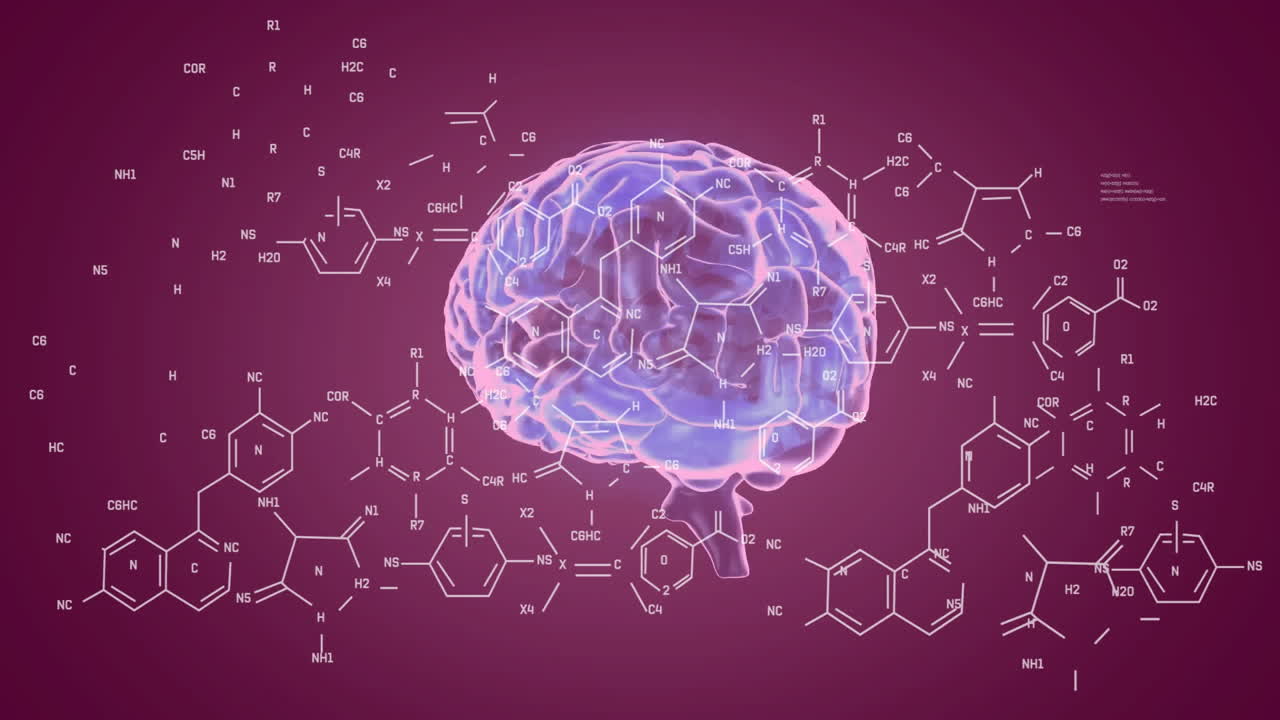 animación de la fórmula química en el cerebro digital