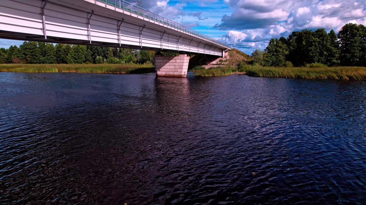 Stunning aerial view of a river and bridge in Latvia on a clear day