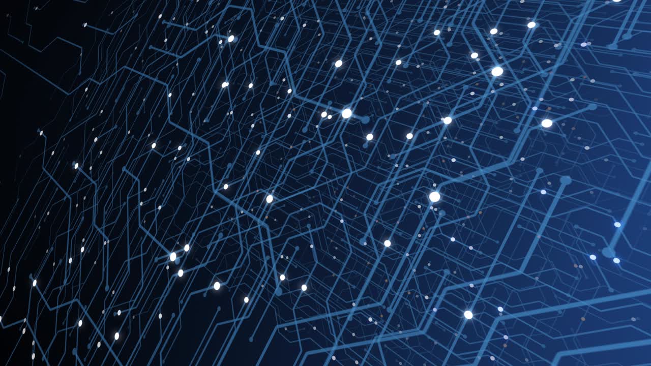 4K seamless loop of print circuit technology cyber and futuristic concept. Circuit Board with moving electrons. CPU processing Data. Futuristic HUD technology Screen Data animation.