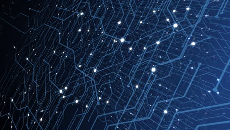 4k seamless loop of print circuit technology cyber and futuristic concept. circuit board with moving electrons. cpu processing data. futuristic hud technology screen data animation.