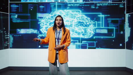 experto que muestra las últimas innovaciones en ia, cámara a