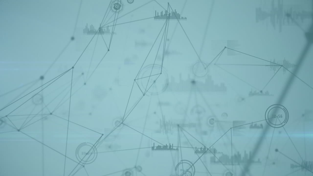 animación de la red de conexiones con puntos brillantes sobre fondo azul