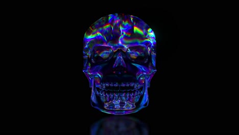 iridescent holographic skull on black background