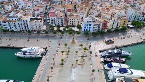 fabulous aerial top view flight harbor promenade ibiza town spain