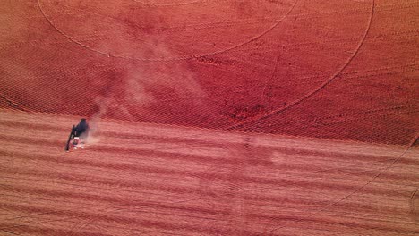 Aerial-view-of-sustainable-farm-machinery-in-the-harvest-of-organic-soybean-fields,-showcasing-agricultural-technology-near-Atlanta-Georgia