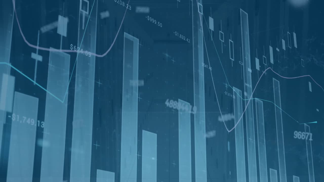 animación de múltiples gráficos y números que cambian en la sala del centro de datos