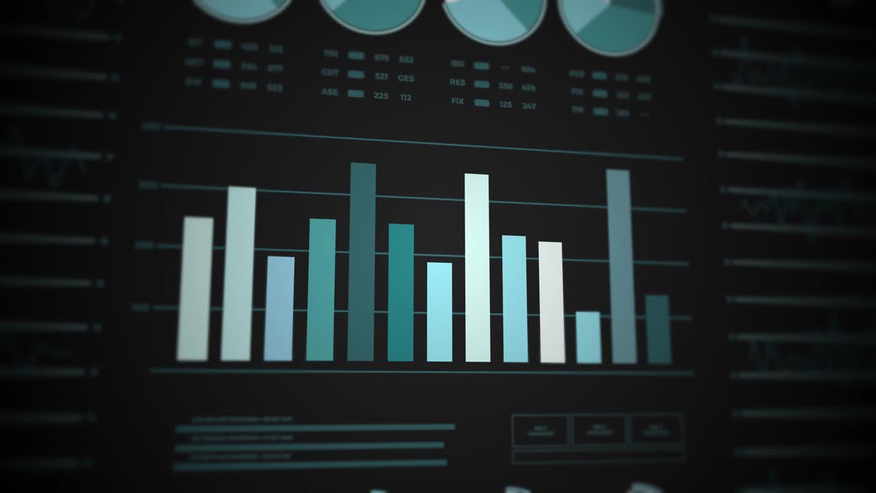estadísticas, datos del mercado financiero, análisis e informes, números y gráficos. vídeo de apertura animado en bucle.