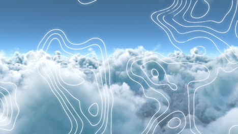 animation of neon network of connections and clouds on blue background