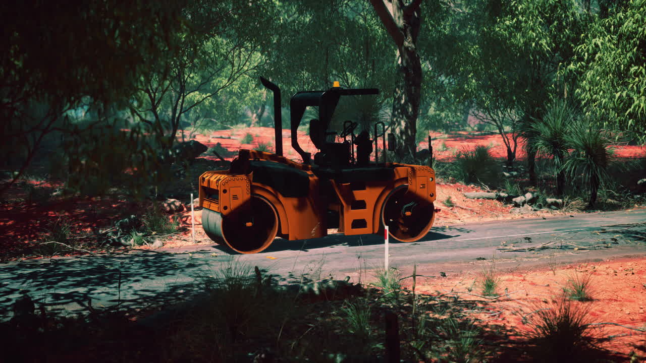 숲 속 의 도로 롤러 트랙터