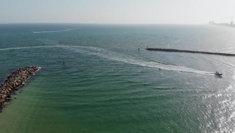 yacht arriving at gulf shores alabama usa ocean aerial
