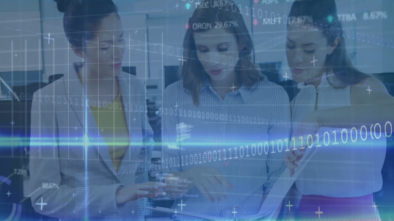 animación del procesamiento de datos financieros y el mercado de valores sobre diversas personas de negocios en la oficina