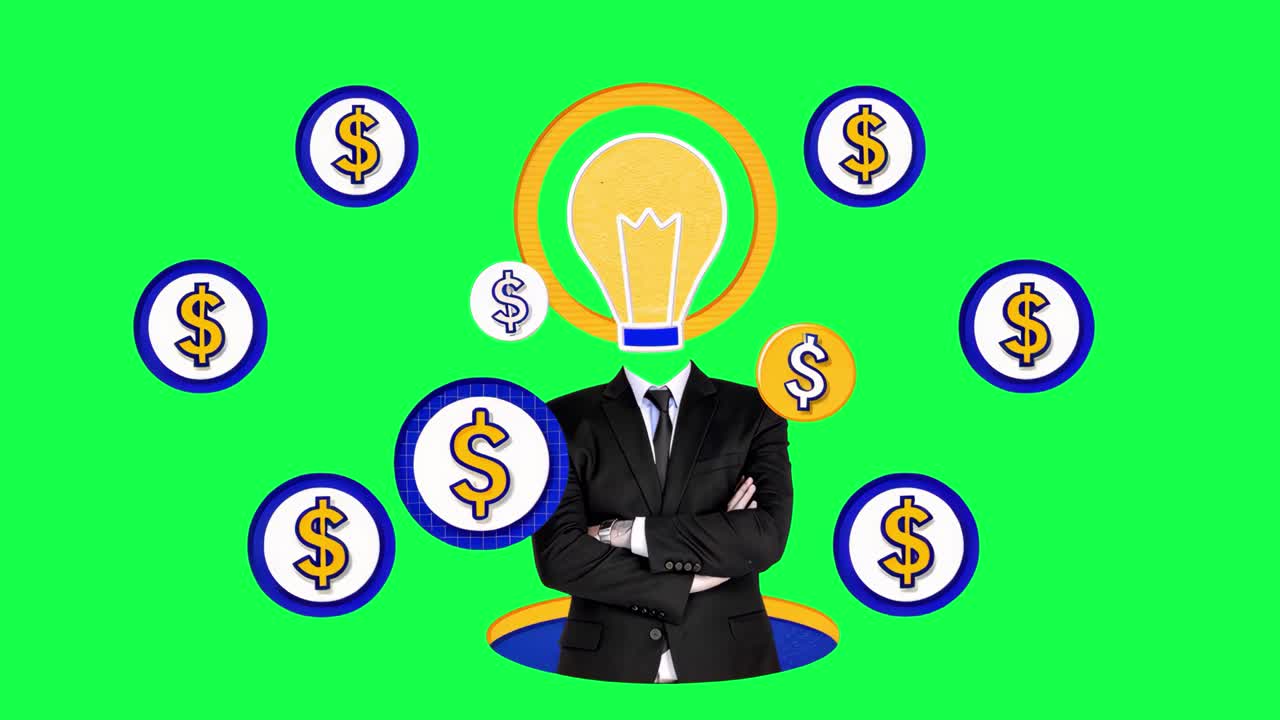 Innovative finance concept illustration animation, transparent 4K video, green screen