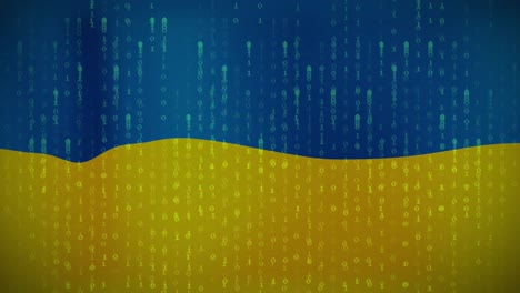 animation of binary code over flag of ukraine