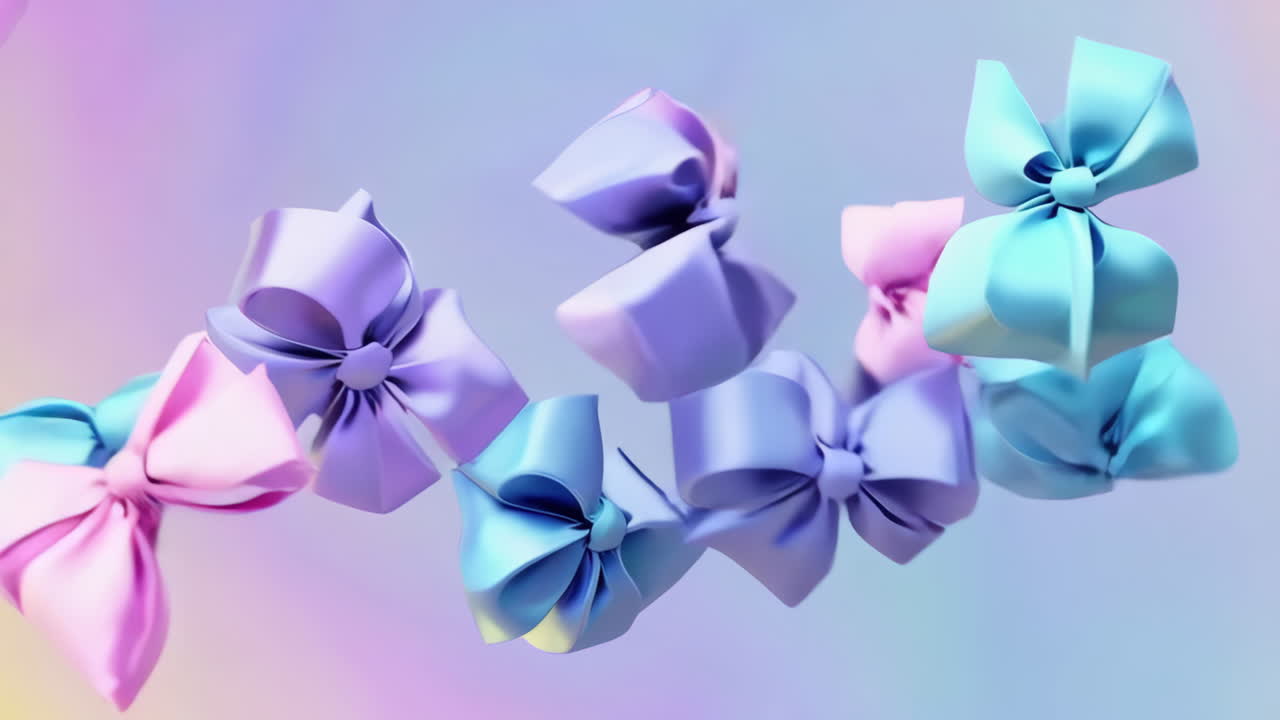 Floating Pastel Gift Bows on Gradient Background